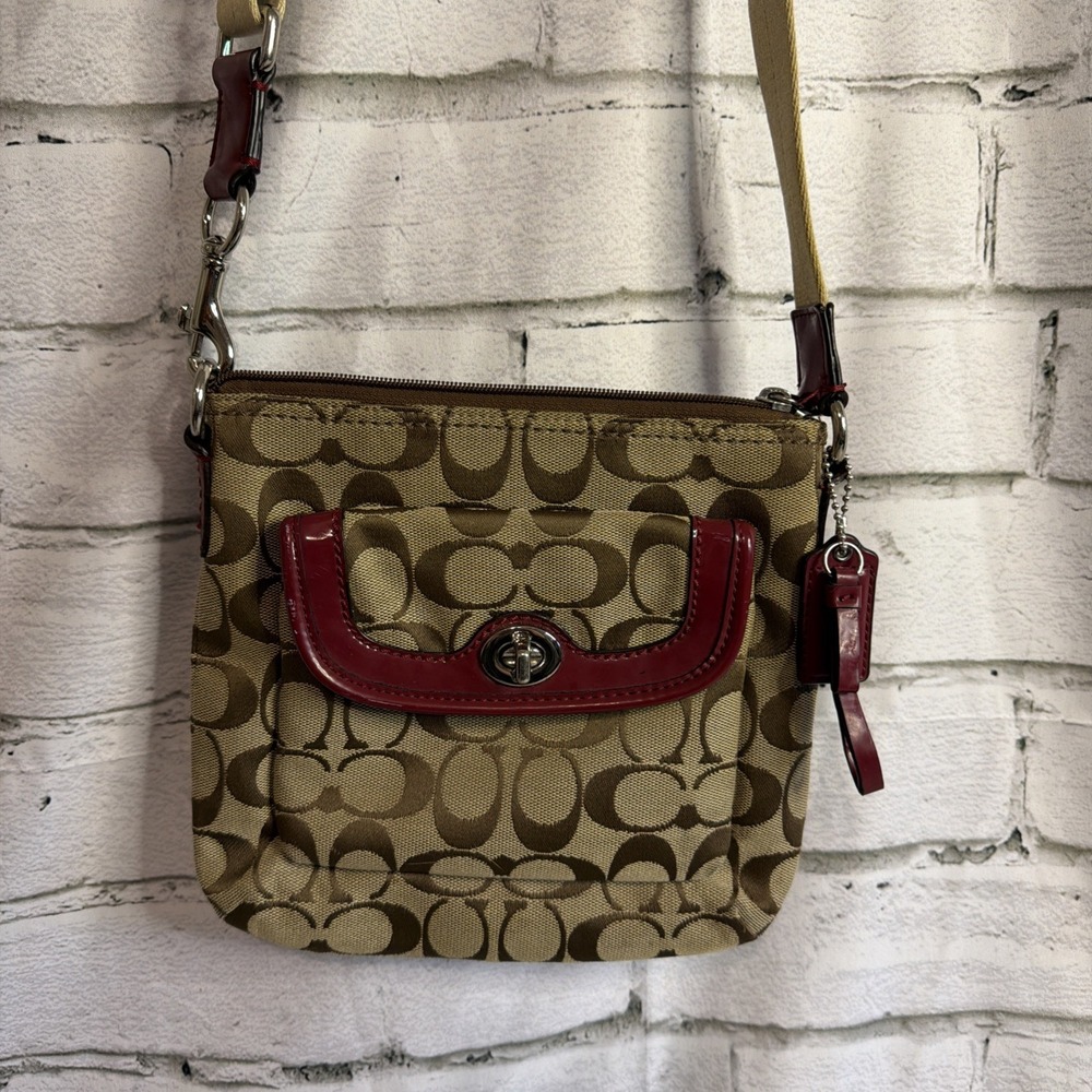 Coach‎ Park Signature Cross Body Bag Red Tan  Beige Khaki
